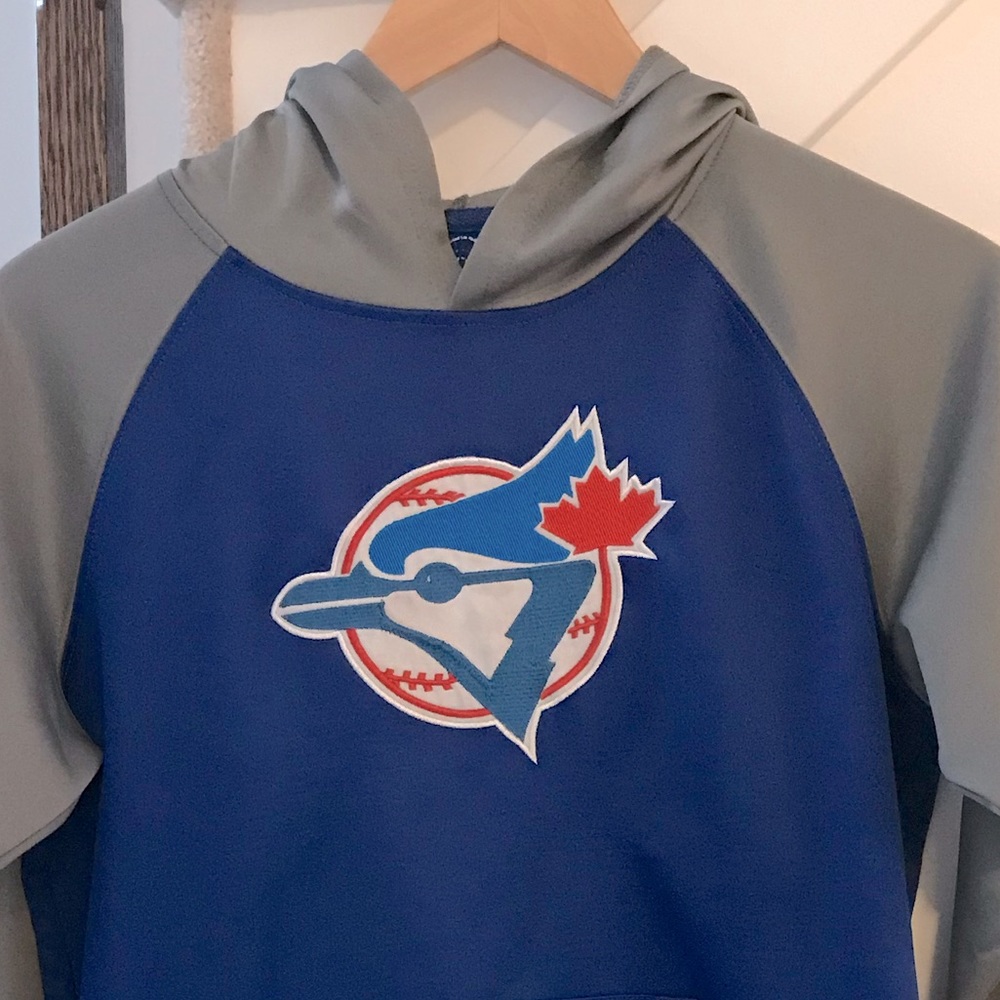 MLB Toronto Blue Jays Kids Large Pullover Hoodie Sweatshirt Blue Embroidered
